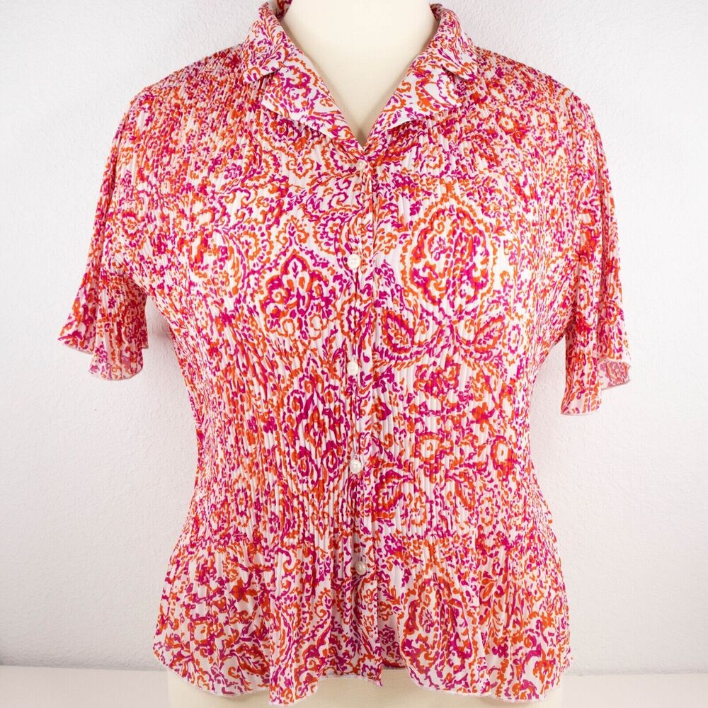 Covington Short Sleeve Lightweight Pleated Pink Red Top SIZE XL
